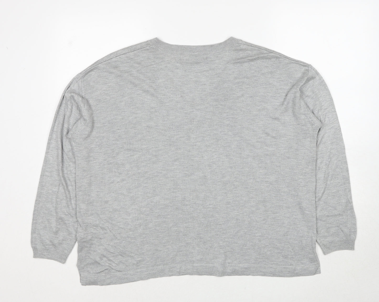 Marks and Spencer Womens Grey V-Neck Acrylic Pullover Jumper Size L