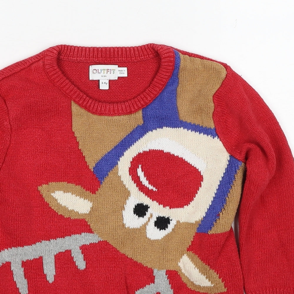 Outfit Boys Red Round Neck Cotton Pullover Jumper Size 3-4 Years Pullover - Christmas Reindeer