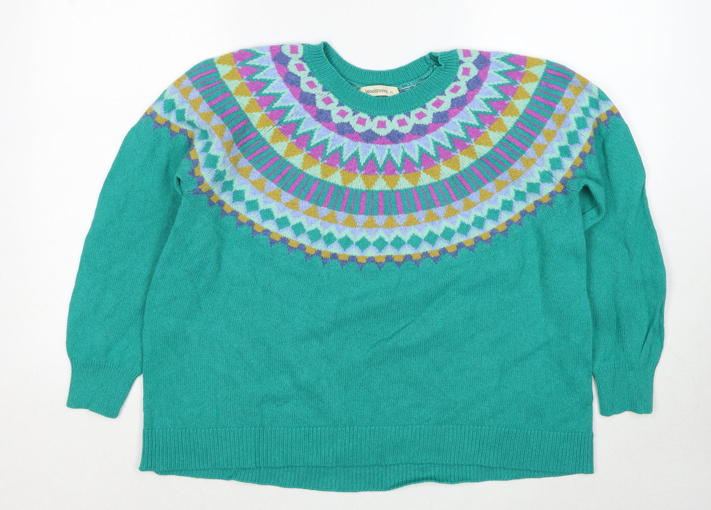 Woolovers Womens Green Round Neck Cotton Pullover Jumper Size XL