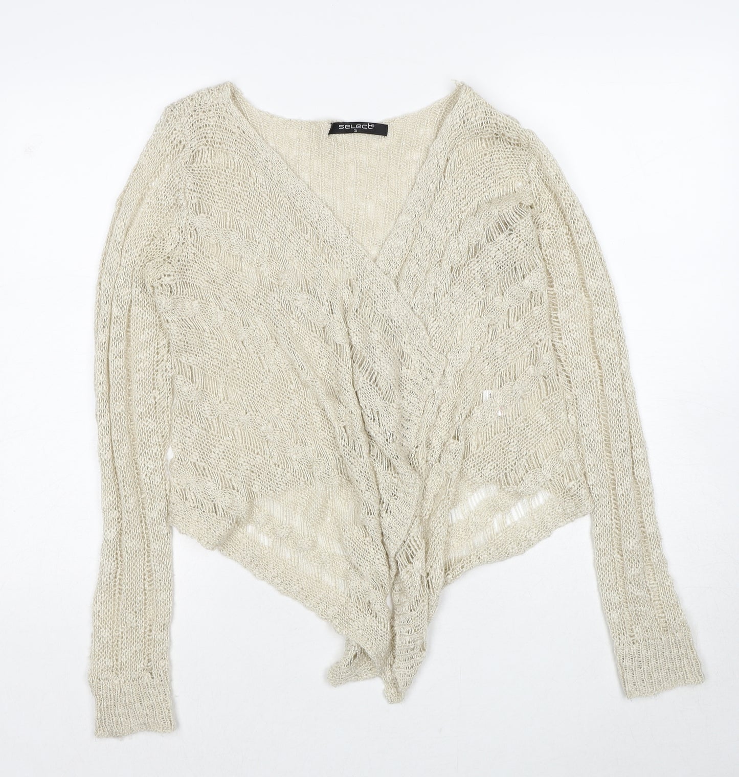 Select Womens Ivory V-Neck Acrylic Cardigan Jumper Size S