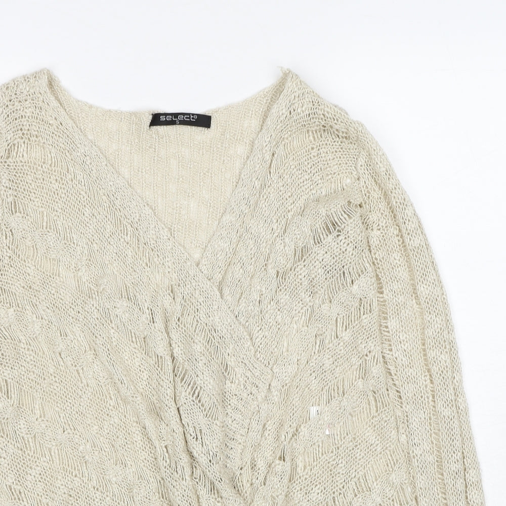 Select Womens Ivory V-Neck Acrylic Cardigan Jumper Size S