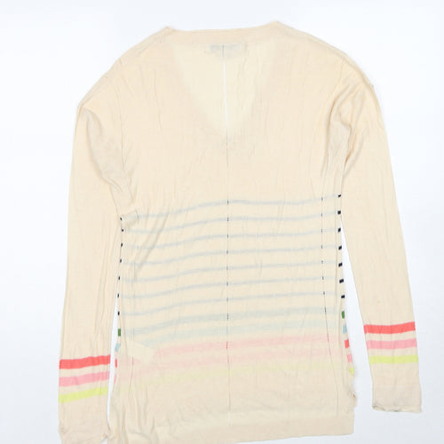 NEXT Womens Beige V-Neck Striped Viscose Pullover Jumper Size 8