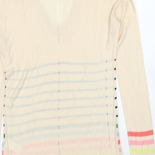 NEXT Womens Beige V-Neck Striped Viscose Pullover Jumper Size 8