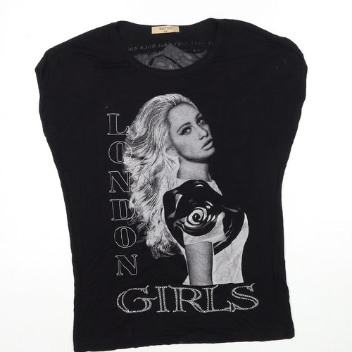 Smiton Womens Black Viscose Basic T-Shirt Size S Round Neck - London Girls, Size S/M
