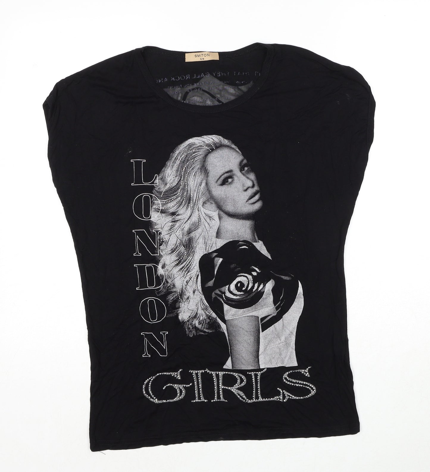 Smiton Womens Black Viscose Basic T-Shirt Size S Round Neck - London Girls, Size S/M