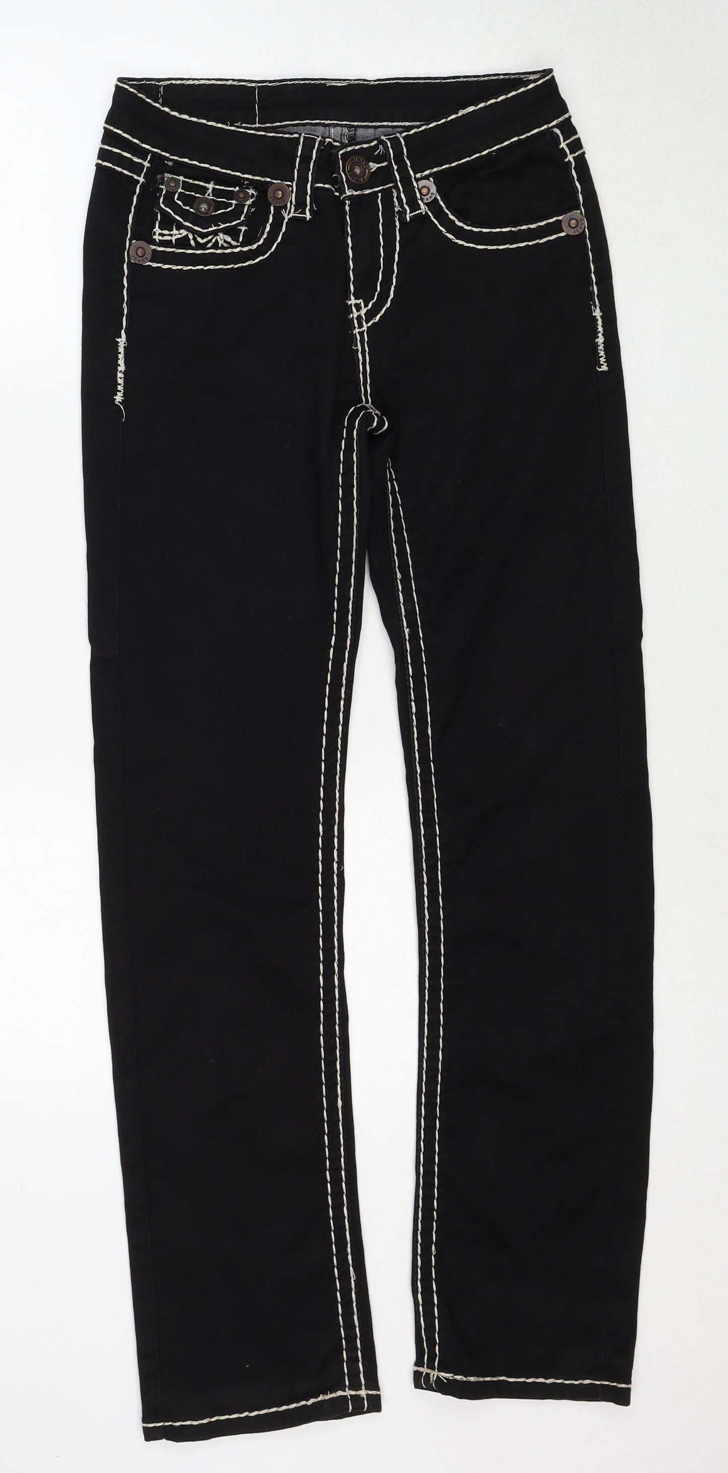 Fashion Denim Womens Black Cotton Straight Jeans Size 8 Regular Zip