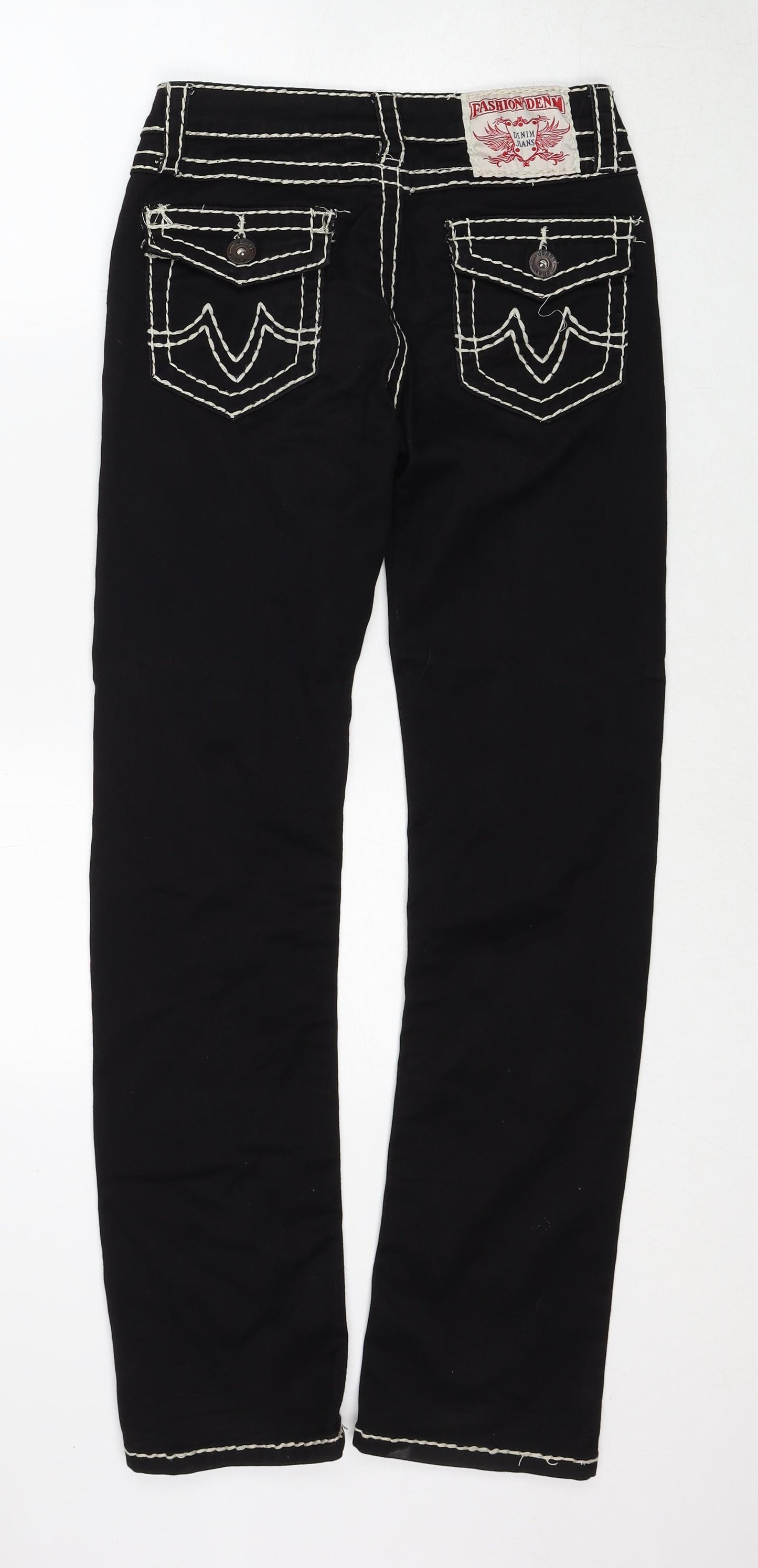 Fashion Denim Womens Black Cotton Straight Jeans Size 8 Regular Zip