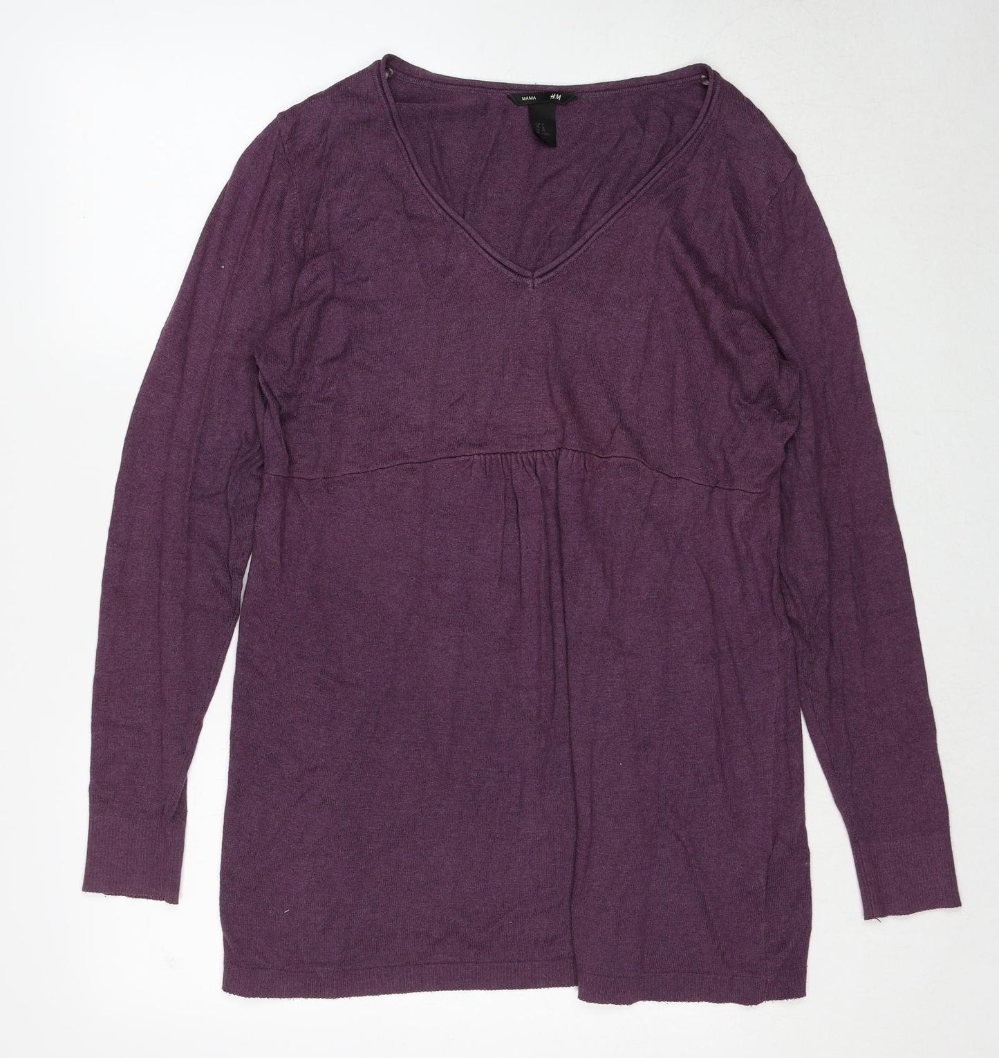 H&M Womens Purple V-Neck Cotton Pullover Jumper Size XL