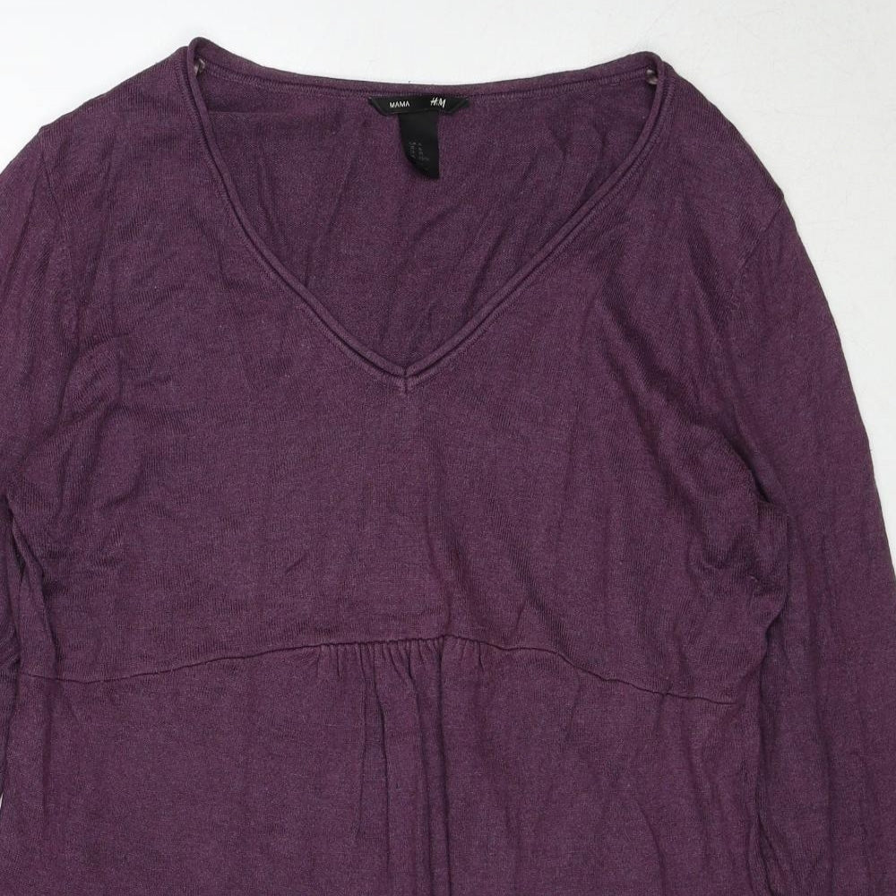 H&M Womens Purple V-Neck Cotton Pullover Jumper Size XL