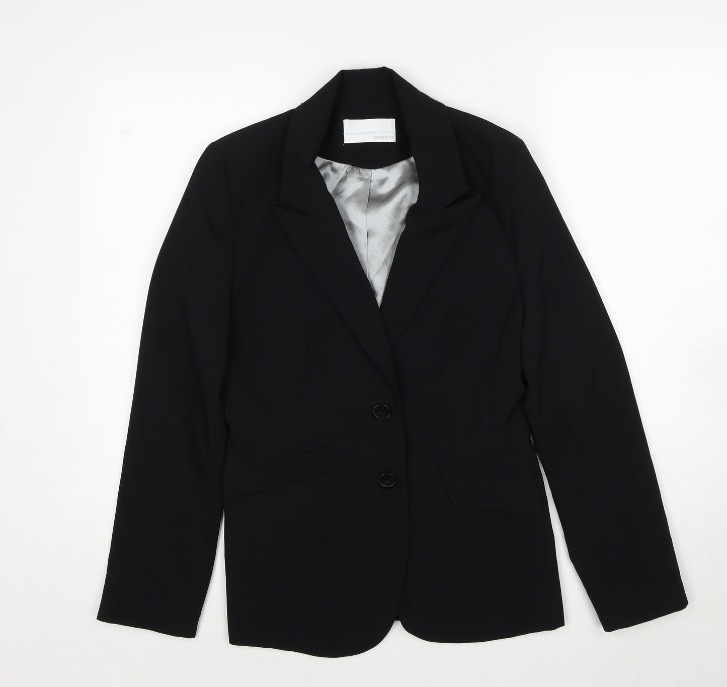 AMARANTO Womens Black Polyester Jacket Blazer Size 10