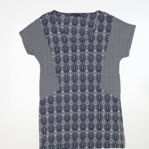 NEXT Womens Blue Geometric Viscose A-Line Size 12 Round Neck Pullover