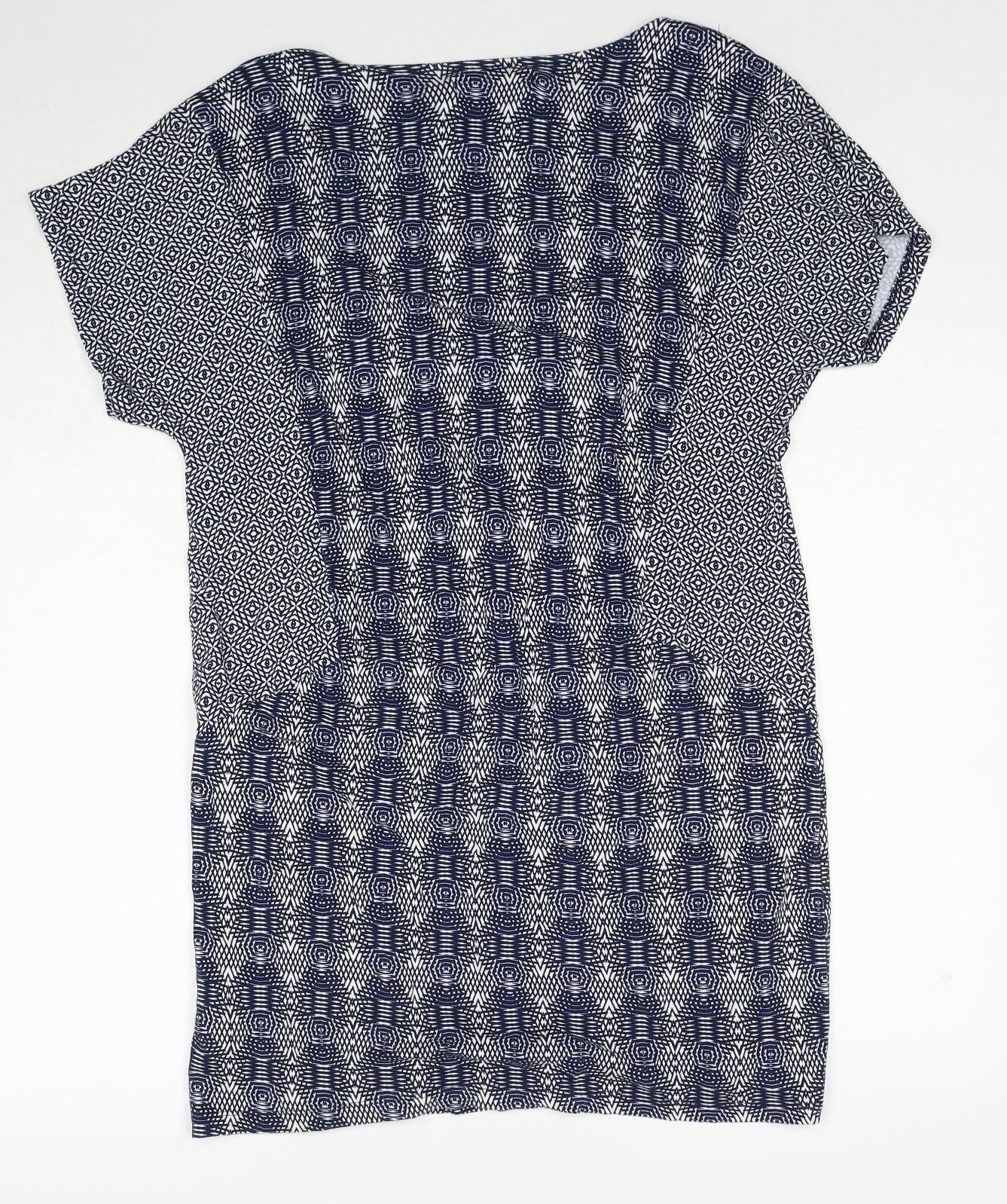 NEXT Womens Blue Geometric Viscose A-Line Size 12 Round Neck Pullover