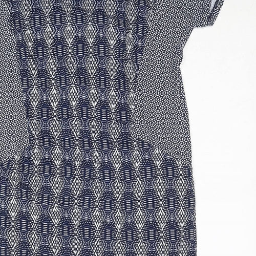 NEXT Womens Blue Geometric Viscose A-Line Size 12 Round Neck Pullover