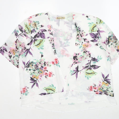 Cameo Rose Womens White V-Neck Floral Polyester Cardigan Jumper Size 10
