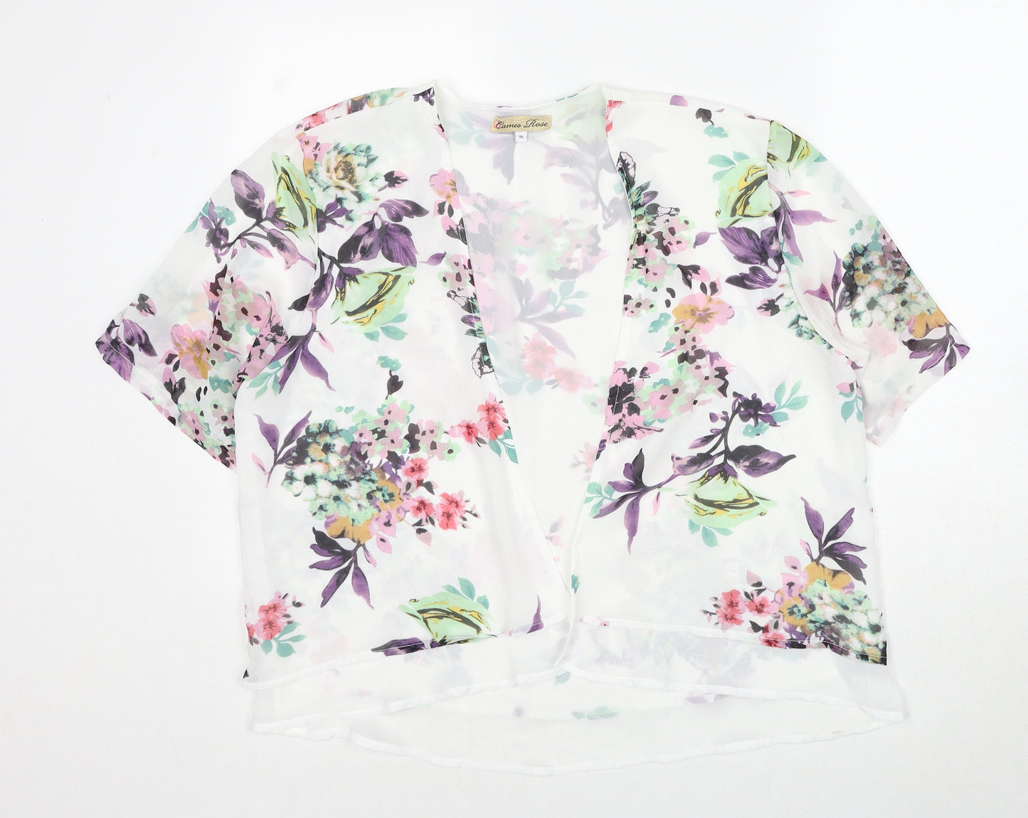 Cameo Rose Womens White V-Neck Floral Polyester Cardigan Jumper Size 10