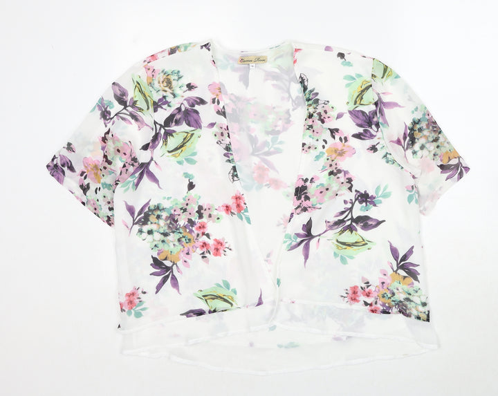 Cameo Rose Womens White V-Neck Floral Polyester Cardigan Jumper Size 10