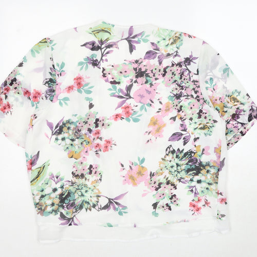 Cameo Rose Womens White V-Neck Floral Polyester Cardigan Jumper Size 10