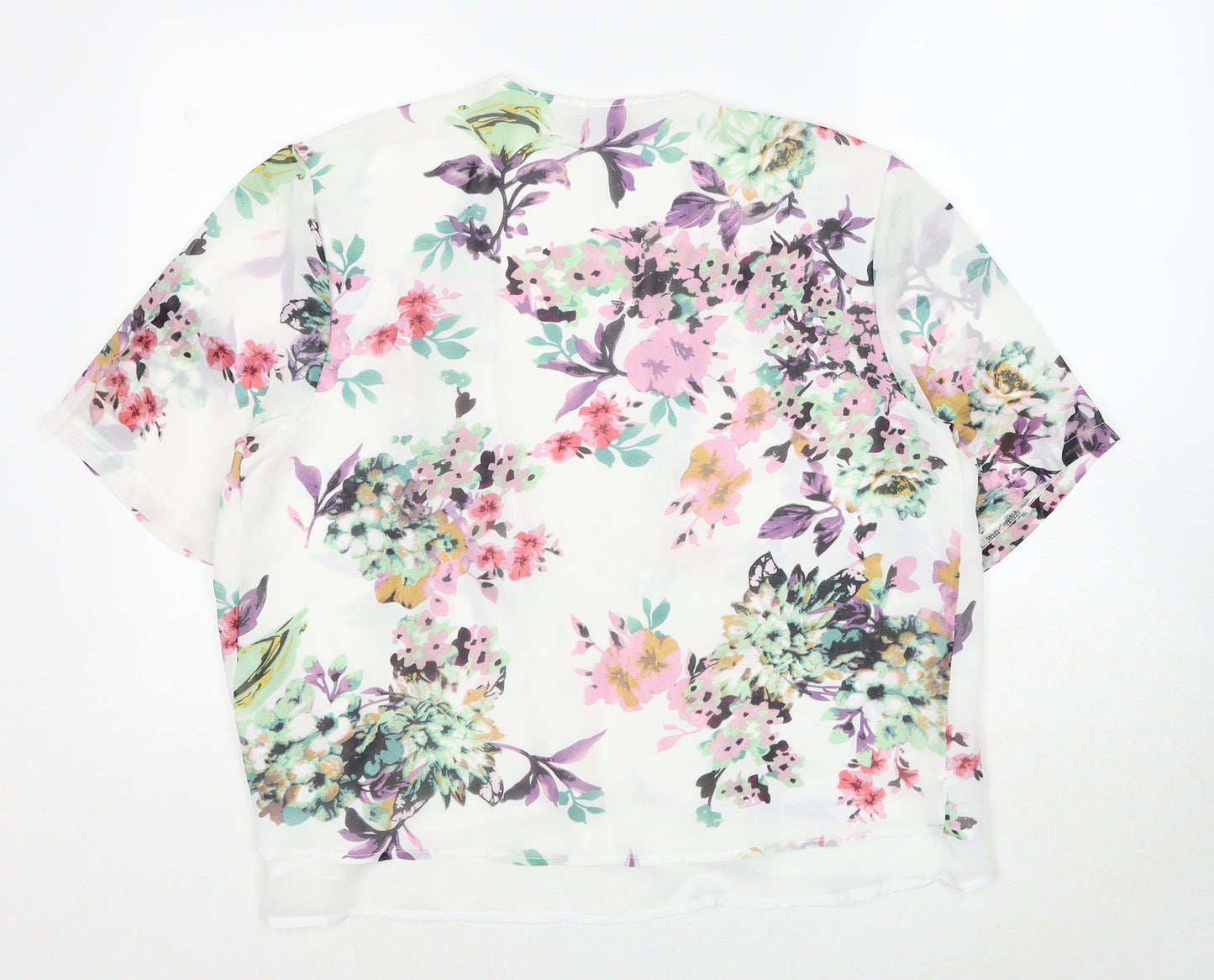 Cameo Rose Womens White V-Neck Floral Polyester Cardigan Jumper Size 10