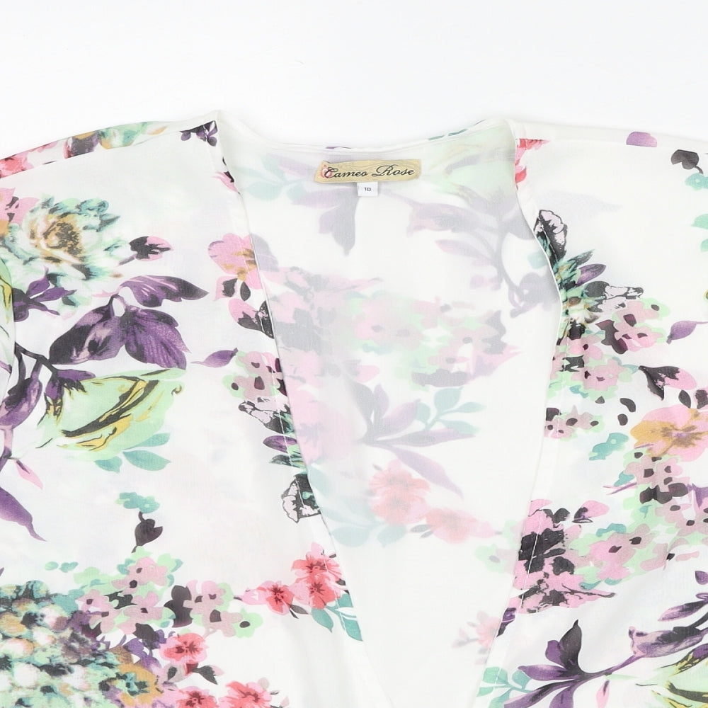 Cameo Rose Womens White V-Neck Floral Polyester Cardigan Jumper Size 10