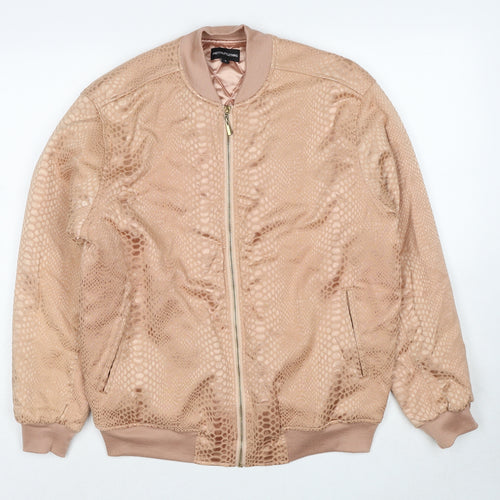 PRETTYLITTLETHING Womens Pink Geometric Bomber Jacket Jacket Size 6 Zip