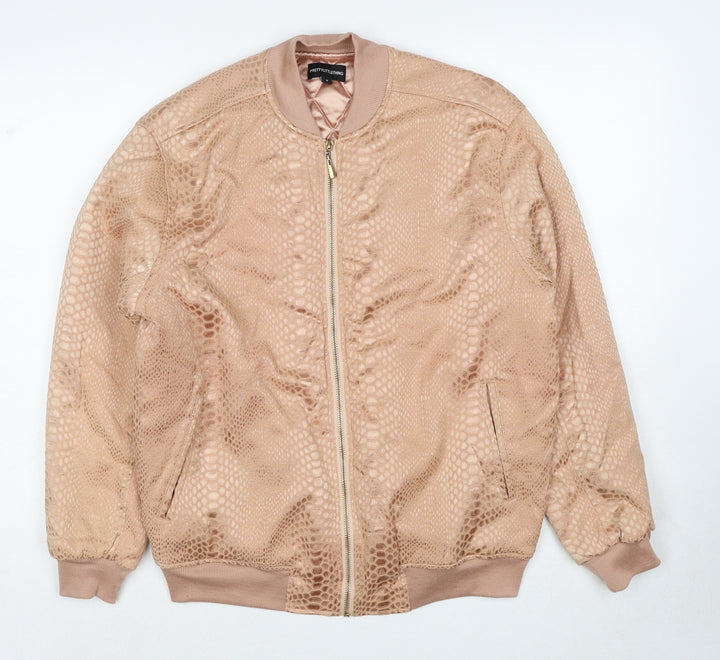 PRETTYLITTLETHING Womens Pink Geometric Bomber Jacket Jacket Size 6 Zip