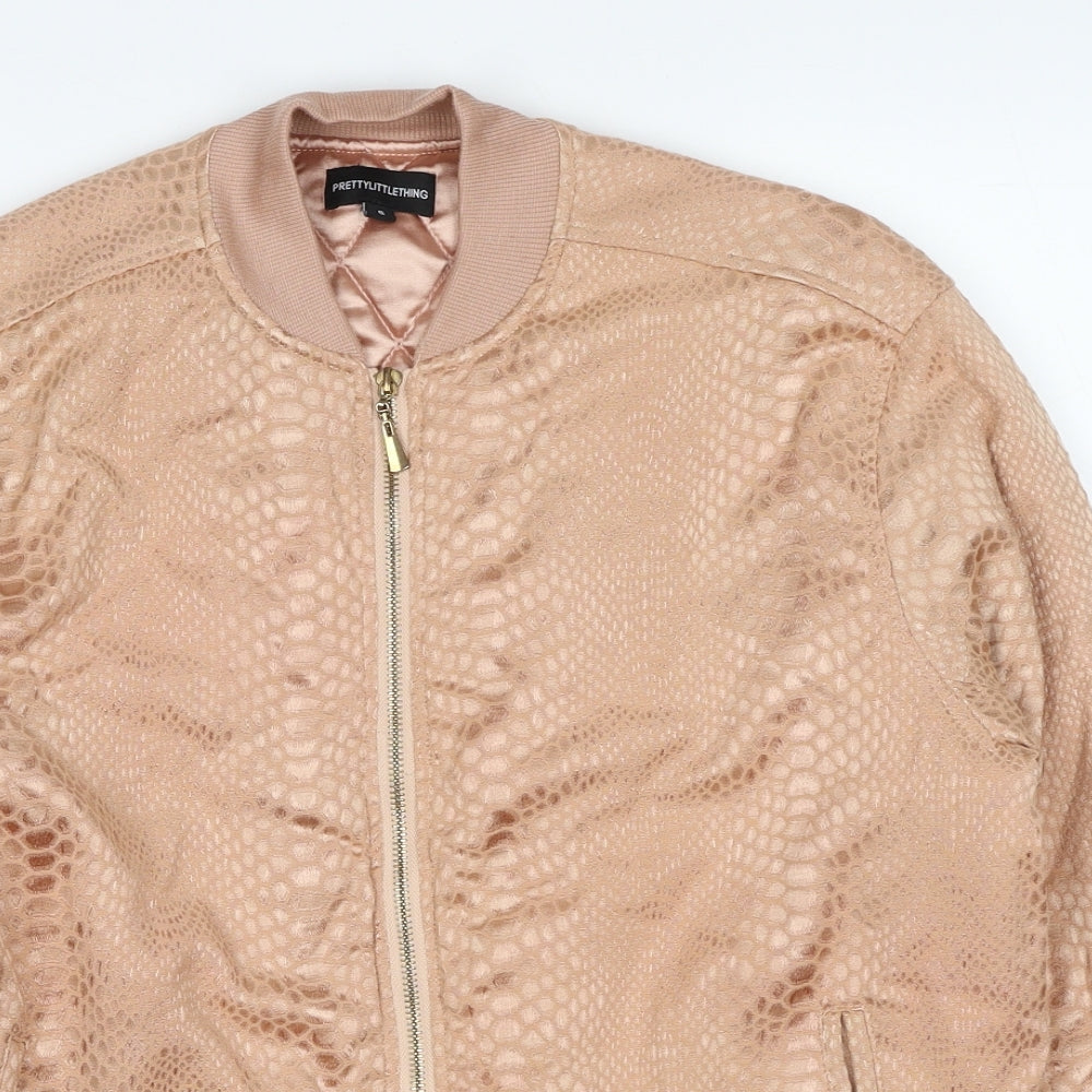 PRETTYLITTLETHING Womens Pink Geometric Bomber Jacket Jacket Size 6 Zip