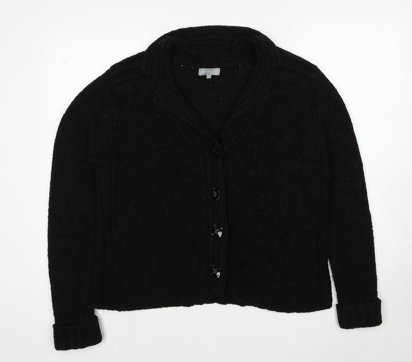 Per Una Womens Black Collared Polyester Cardigan Jumper Size L