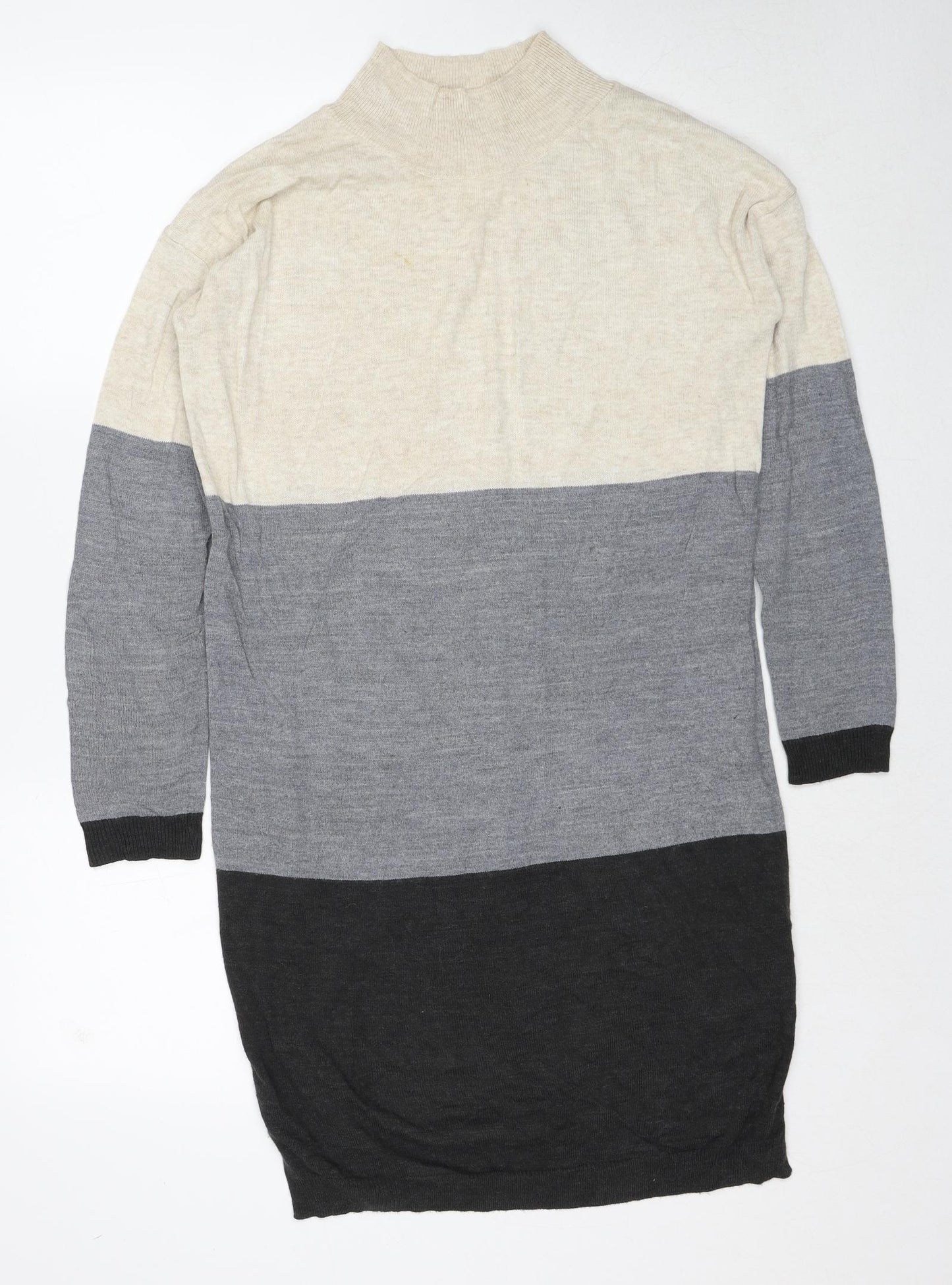Fat Face Womens Multicoloured Colourblock Acrylic Jumper Dress Size 8 Mock Neck Pullover
