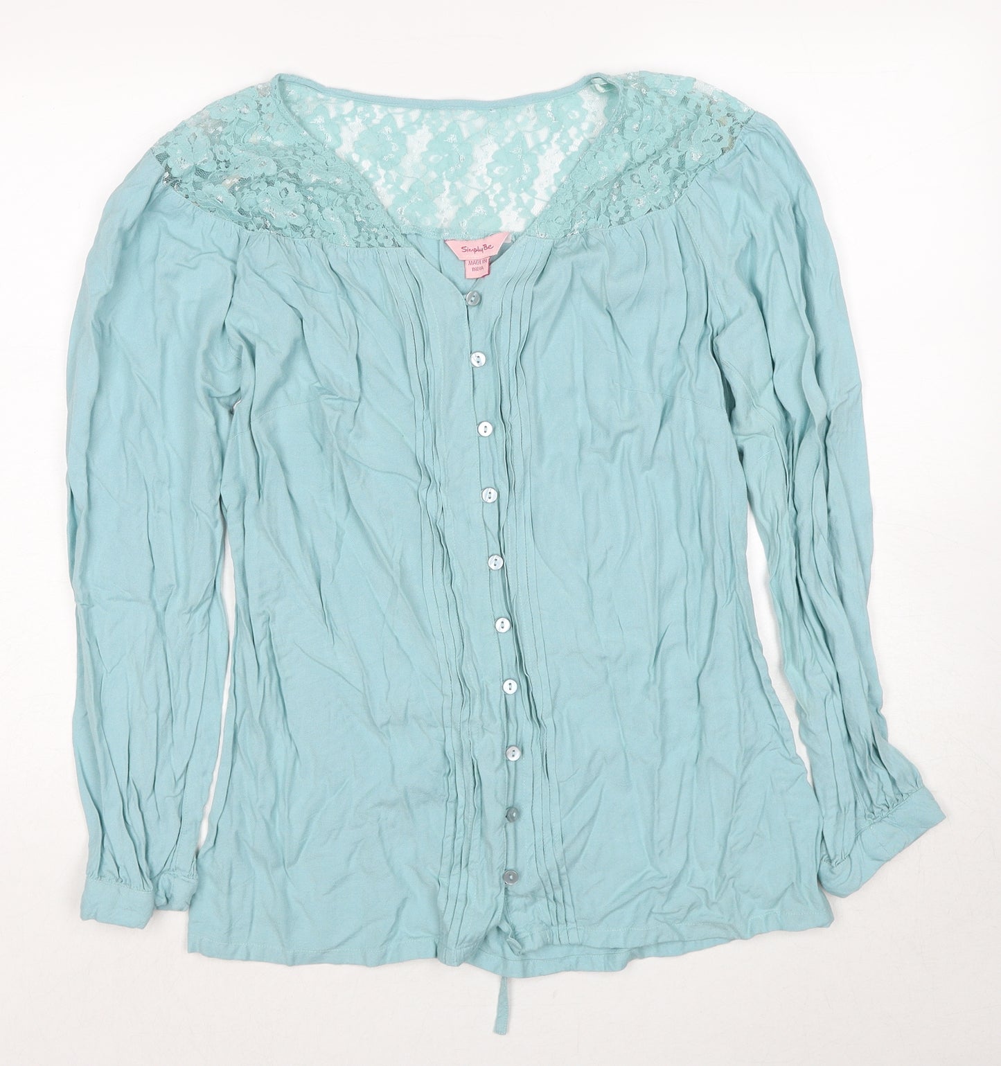 Simply Be Womens Blue Viscose Basic Button-Up Size 12 V-Neck