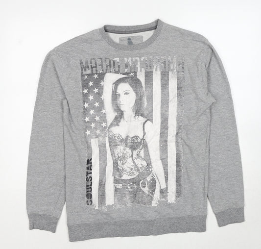 Front view of Soul Star women’s grey cotton pullover sweatshirt, size L, pullover