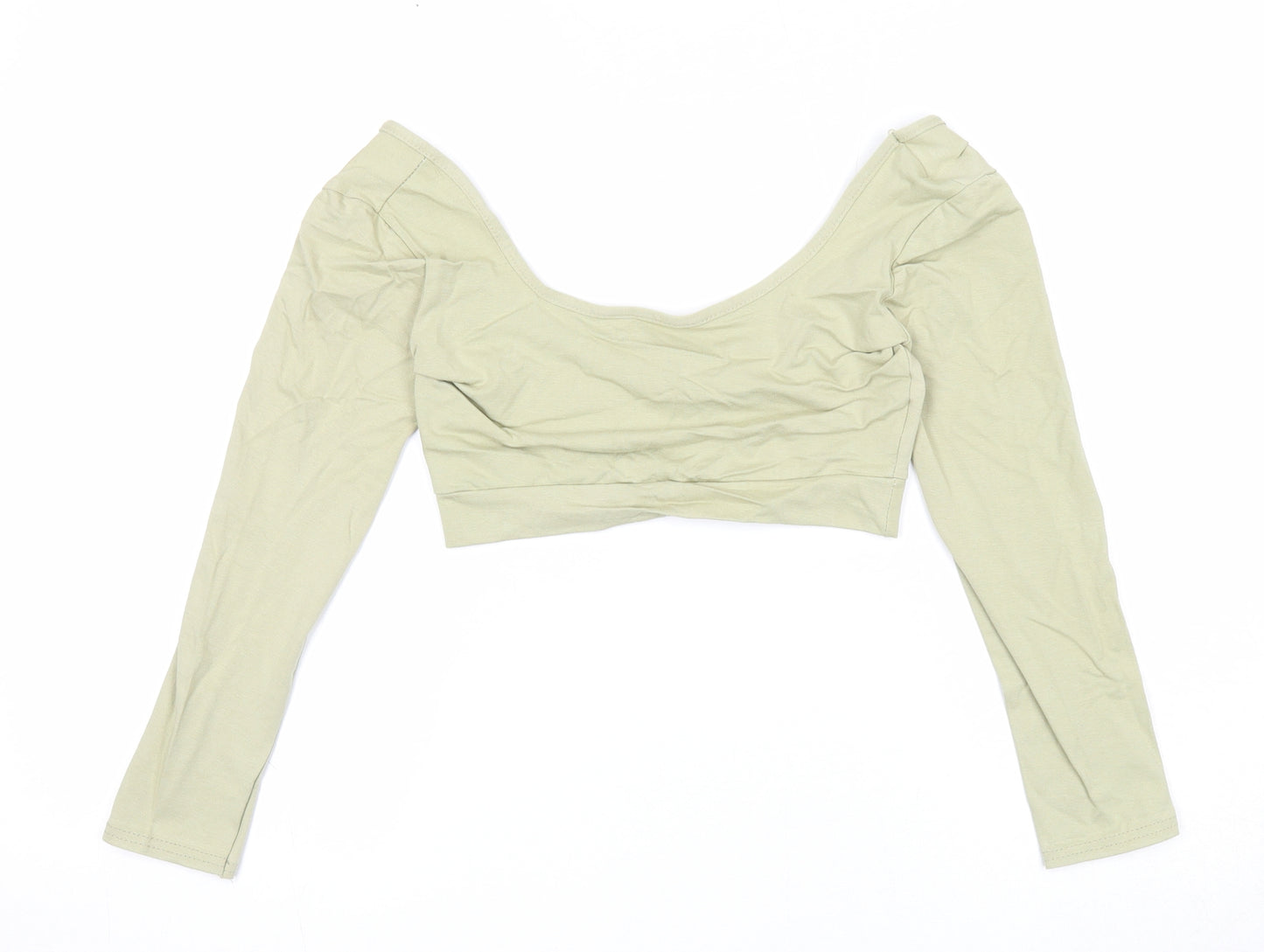 PRETTYLITTLETHING Womens Green Cotton Cropped Tank Size 8 Round Neck
