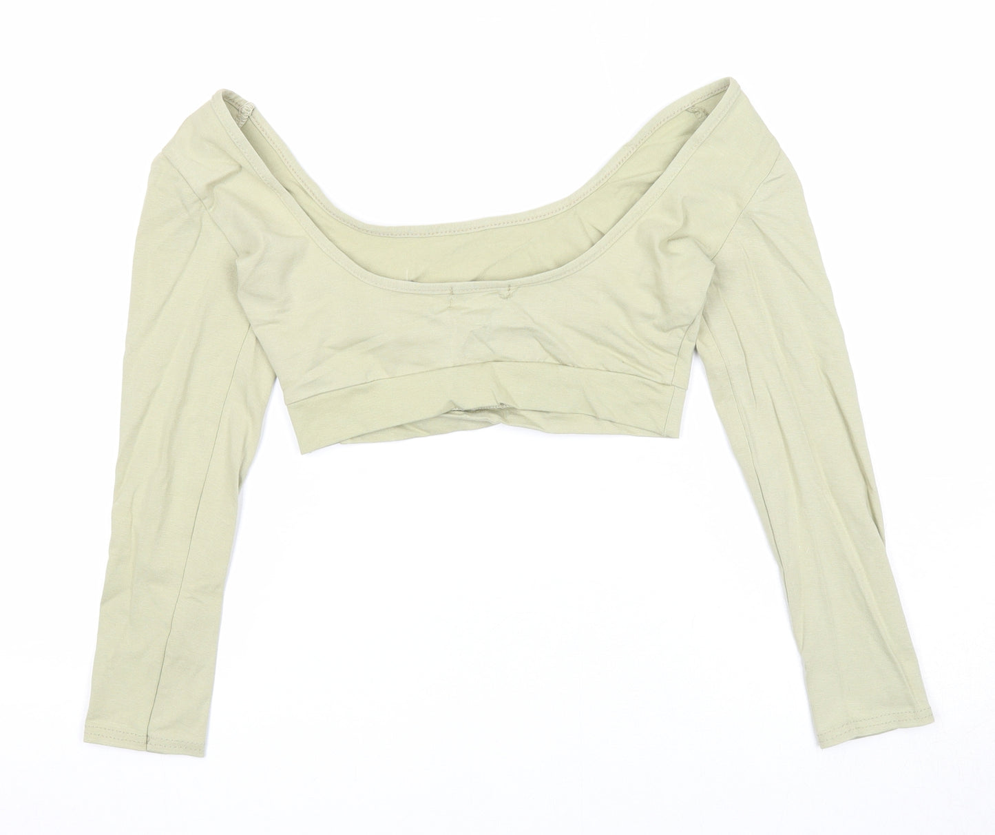 PRETTYLITTLETHING Womens Green Cotton Cropped Tank Size 8 Round Neck