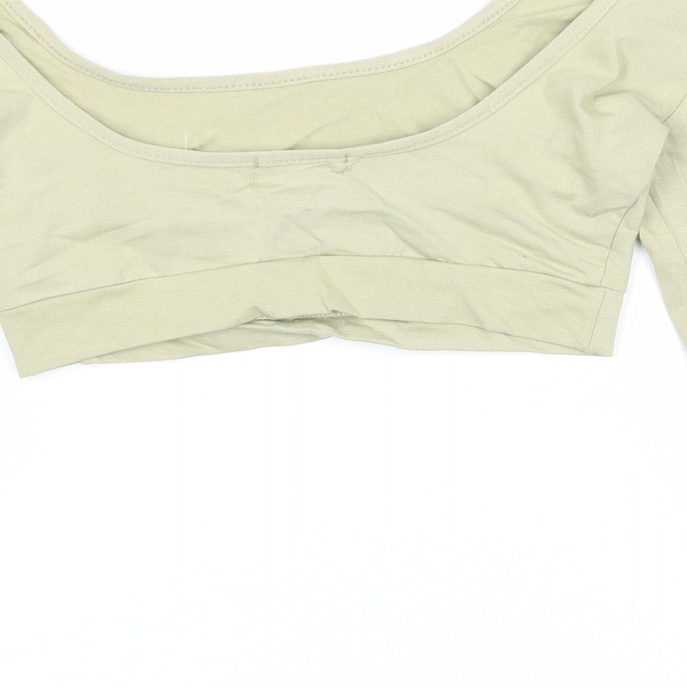PRETTYLITTLETHING Womens Green Cotton Cropped Tank Size 8 Round Neck