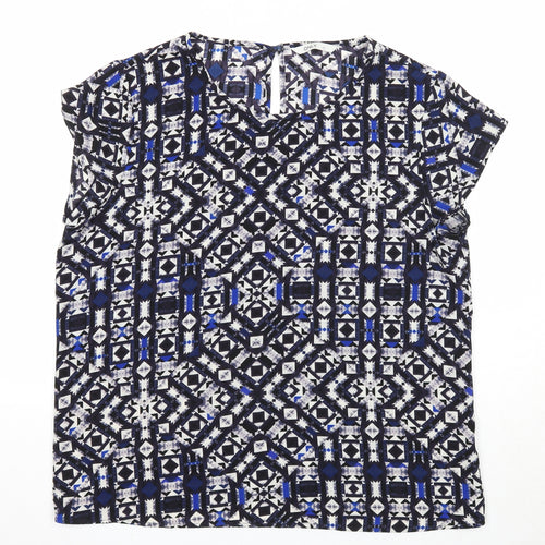 Only Womens Blue Geometric Polyester Basic Blouse Size 14 Round Neck