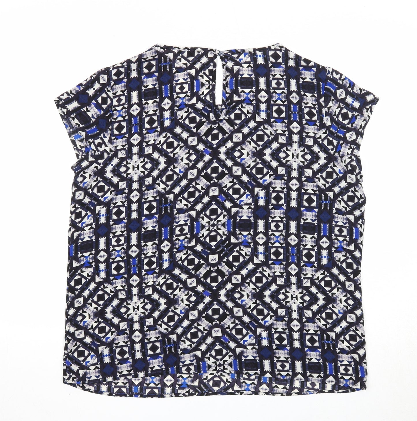 Only Womens Blue Geometric Polyester Basic Blouse Size 14 Round Neck