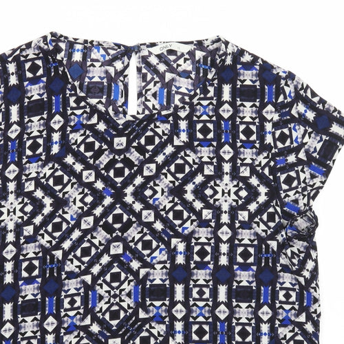 Only Womens Blue Geometric Polyester Basic Blouse Size 14 Round Neck