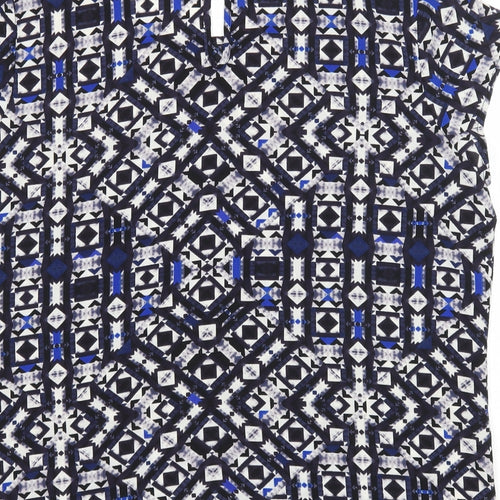 Only Womens Blue Geometric Polyester Basic Blouse Size 14 Round Neck