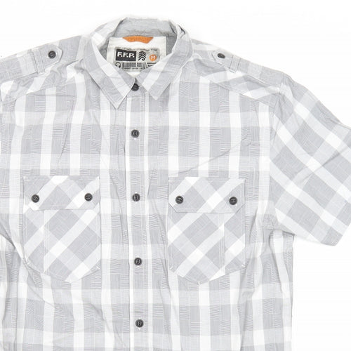 F.F.P Mens Grey Check Cotton Button-Up Size M Collared Button