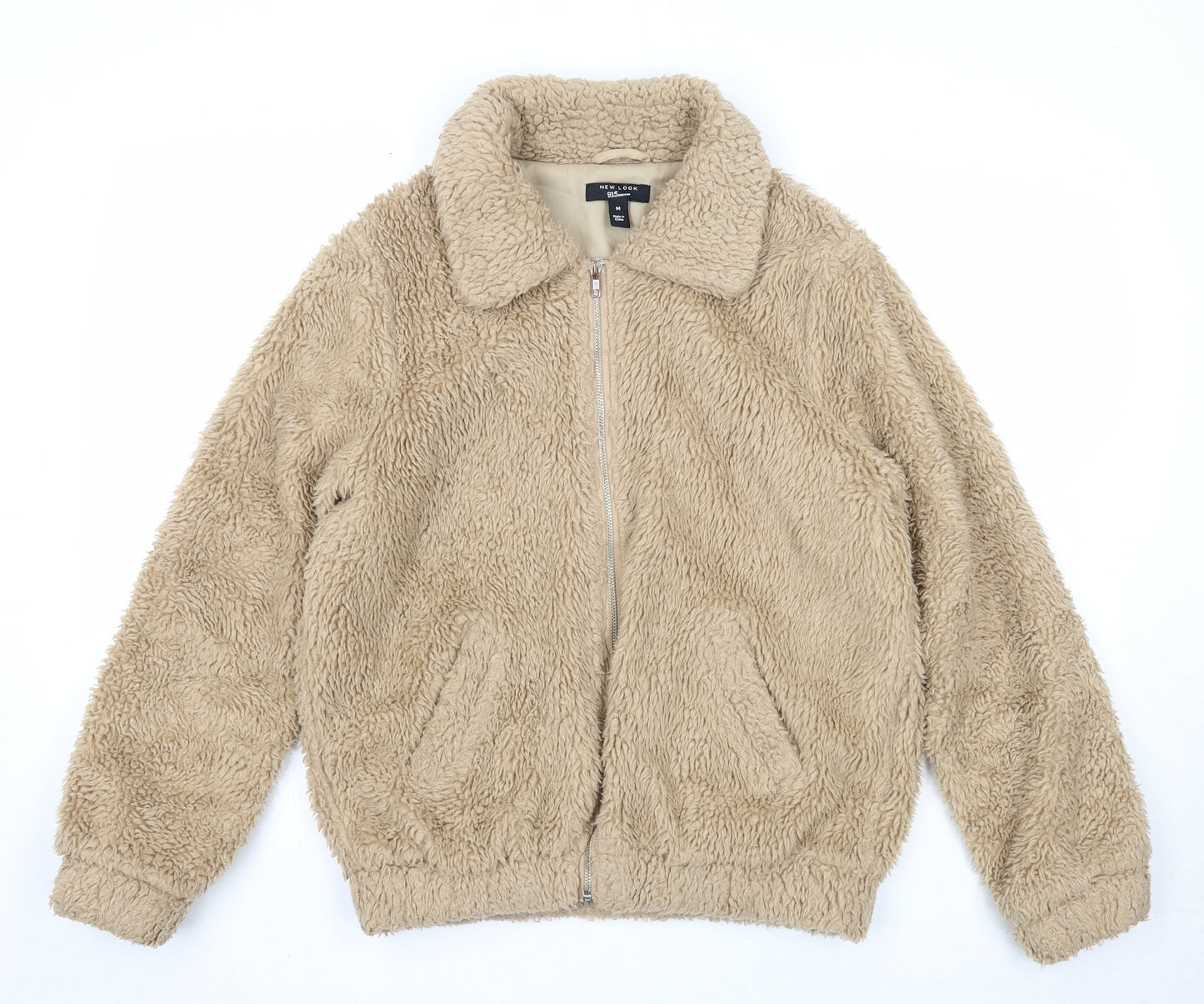 New Look Girls Beige Jacket Size M Zip - Teddy Bear Style