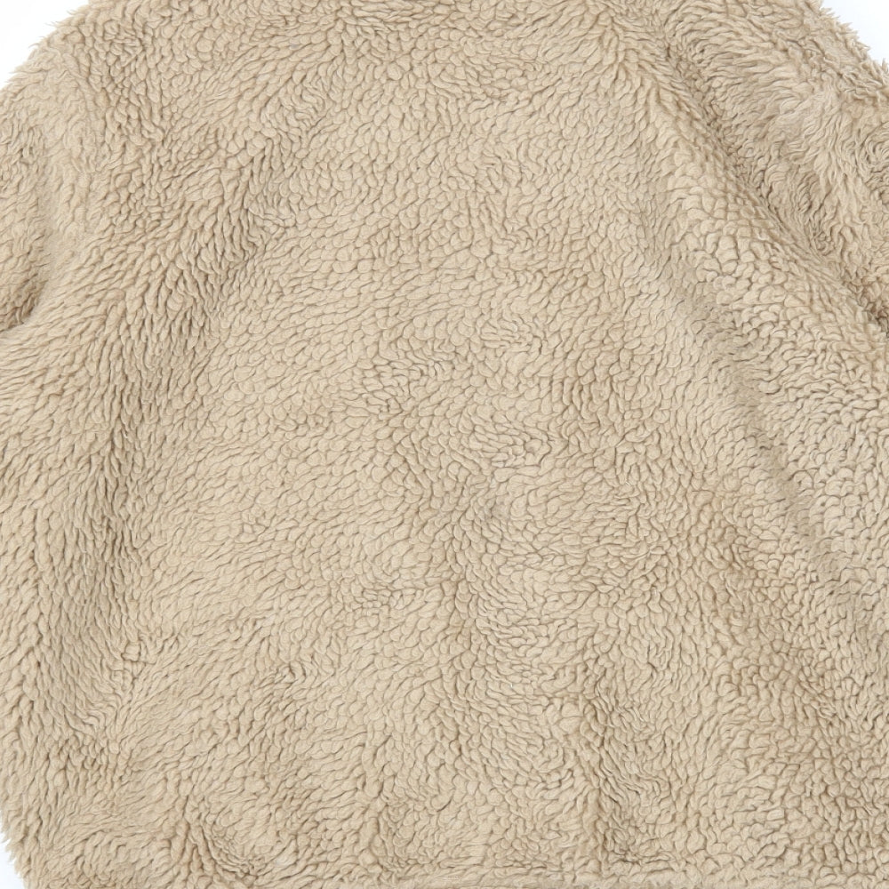 New Look Girls Beige Jacket Size M Zip - Teddy Bear Style