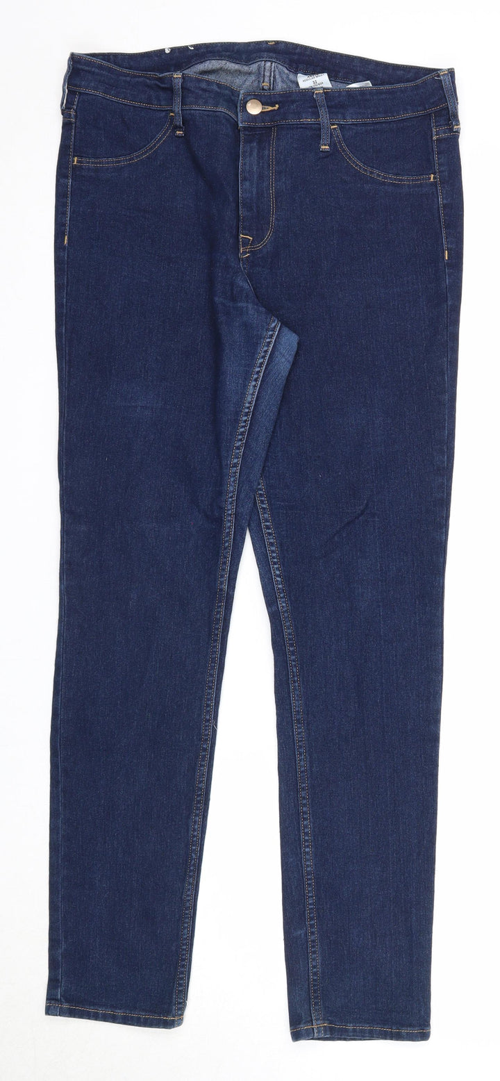 H&M Womens Blue Cotton Straight Jeans Size 32 in Regular Zip