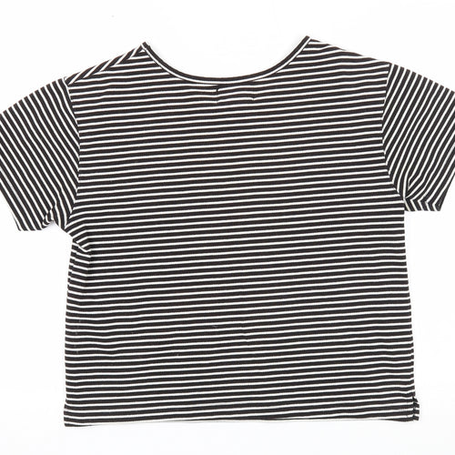 Cache Creek Womens Black Striped Polyester Basic T-Shirt Size M Round Neck