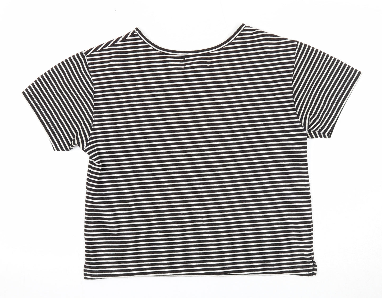 Cache Creek Womens Black Striped Polyester Basic T-Shirt Size M Round Neck