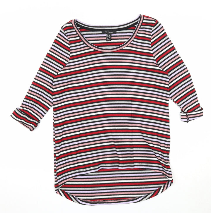New Look Womens Multicoloured Round Neck Striped Polyester Pullover Jumper Size 10