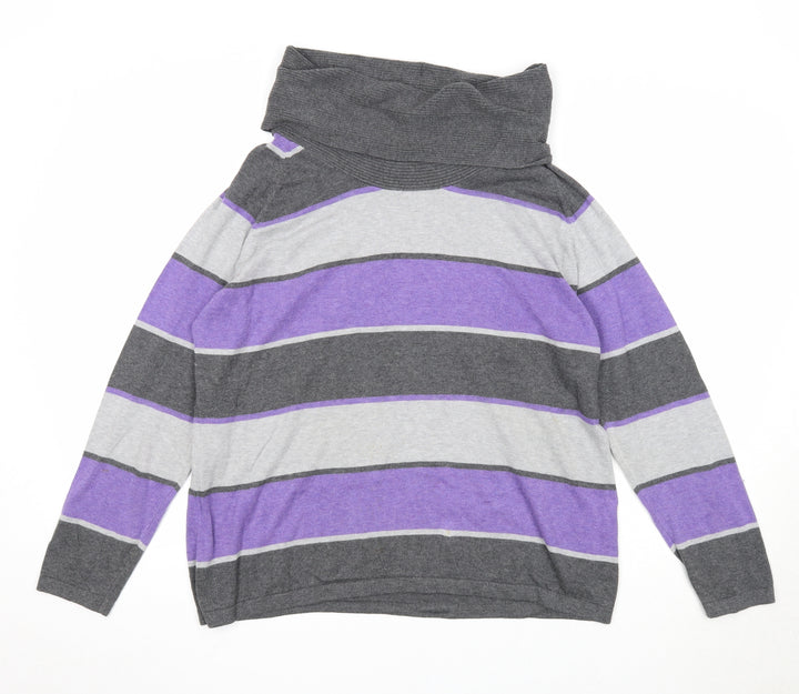 Marble Womens Multicoloured Roll Neck Striped Cotton Pullover Jumper Size 4