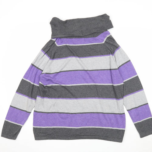 Marble Womens Multicoloured Roll Neck Striped Cotton Pullover Jumper Size 4