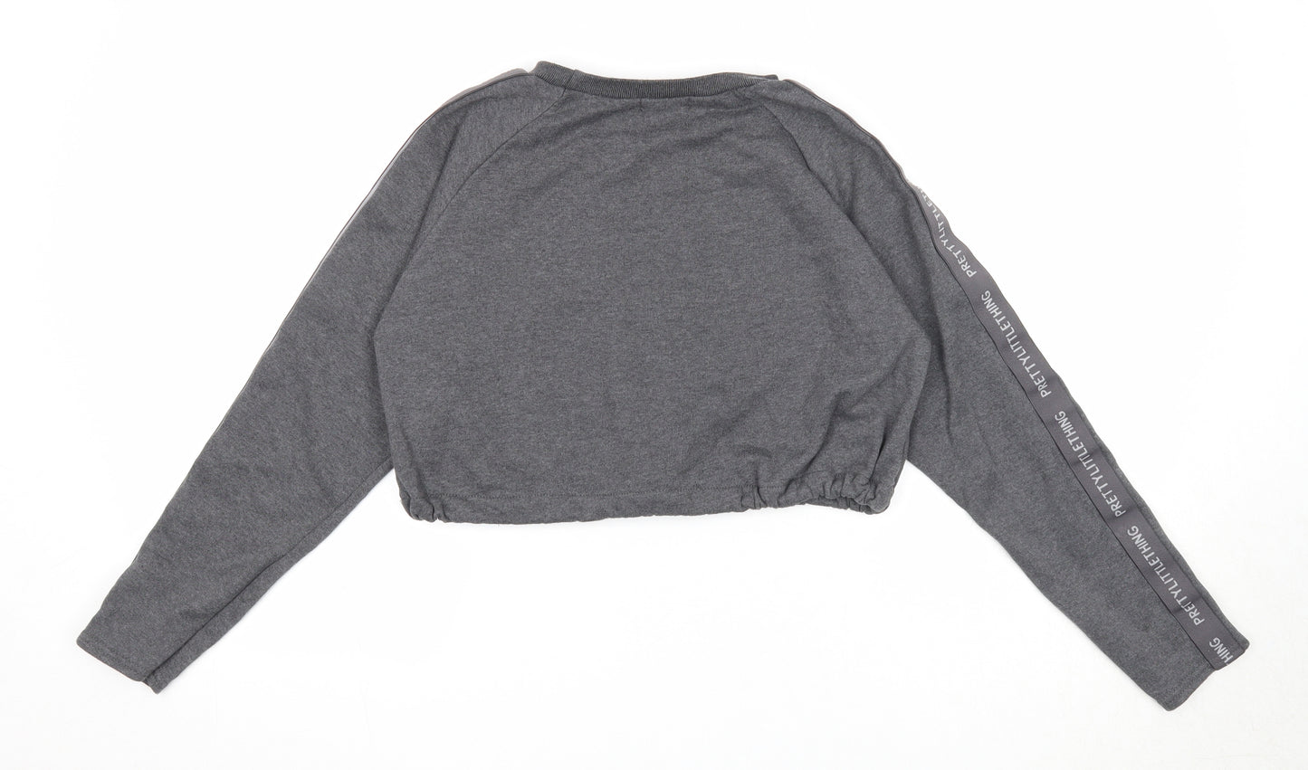 PRETTYLITTLETHING Womens Grey Polyester Pullover Sweatshirt Size 6 Pullover