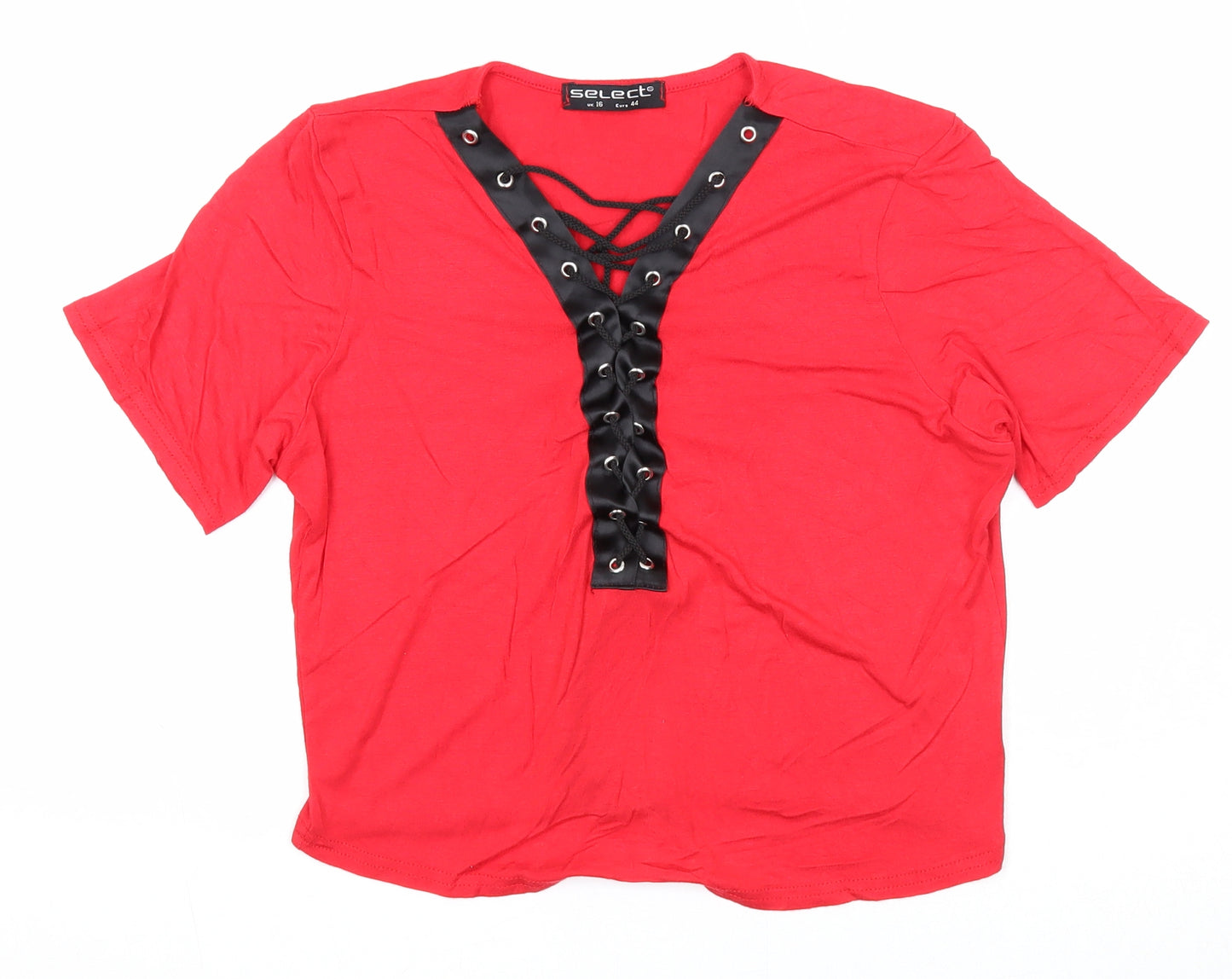 Select Womens Red Viscose Basic Blouse Size 16 V-Neck