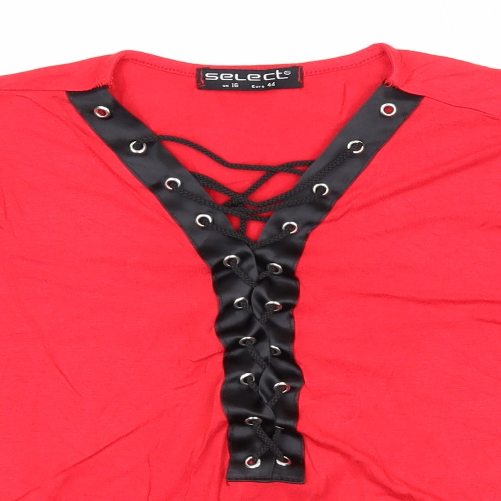 Select Womens Red Viscose Basic Blouse Size 16 V-Neck