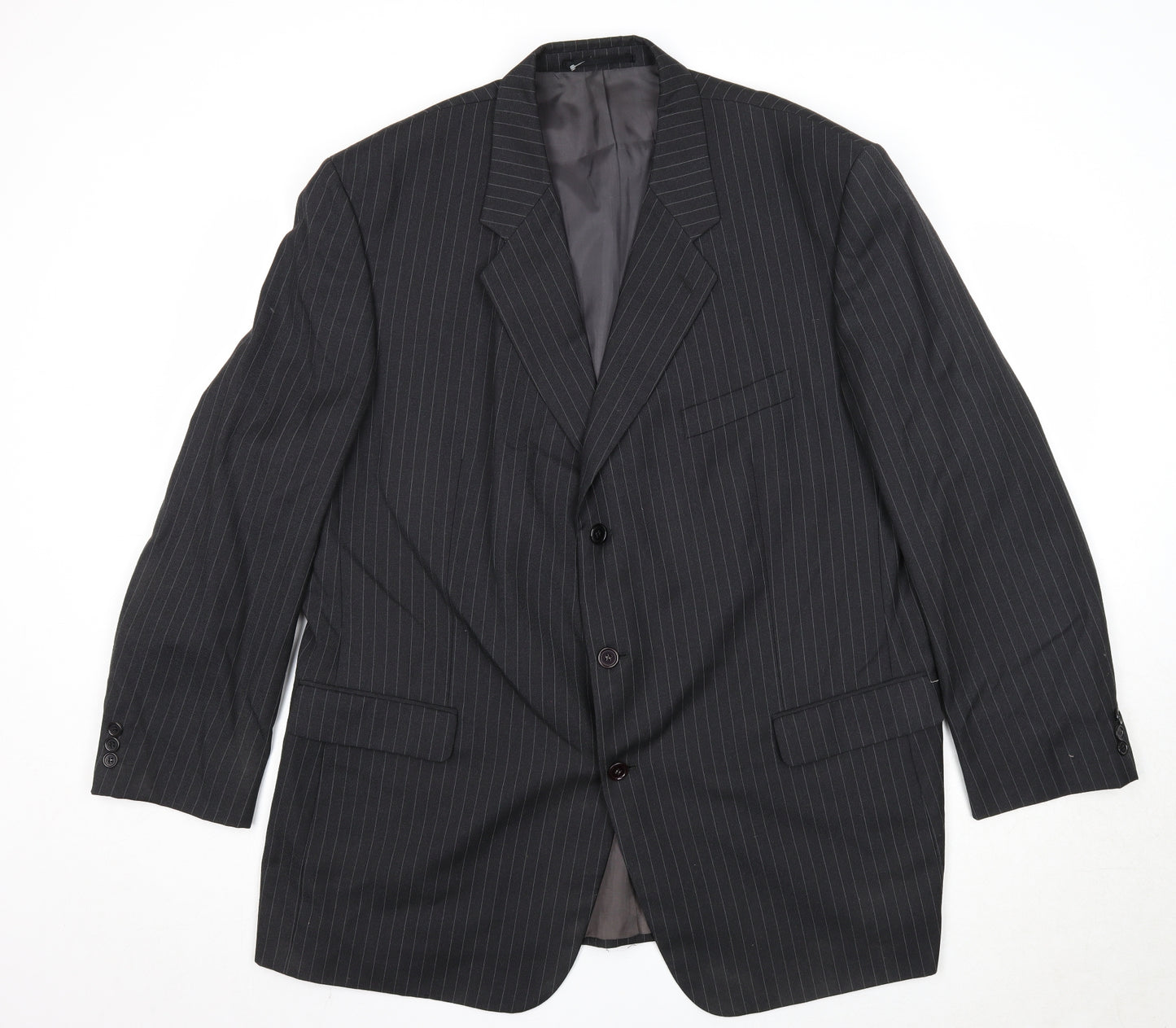 Varteks Mens Black Striped Polyester Jacket Suit Jacket Size 50 Regular
